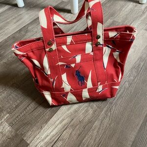 Ralph Lauren Red and Blue Canvas Tote